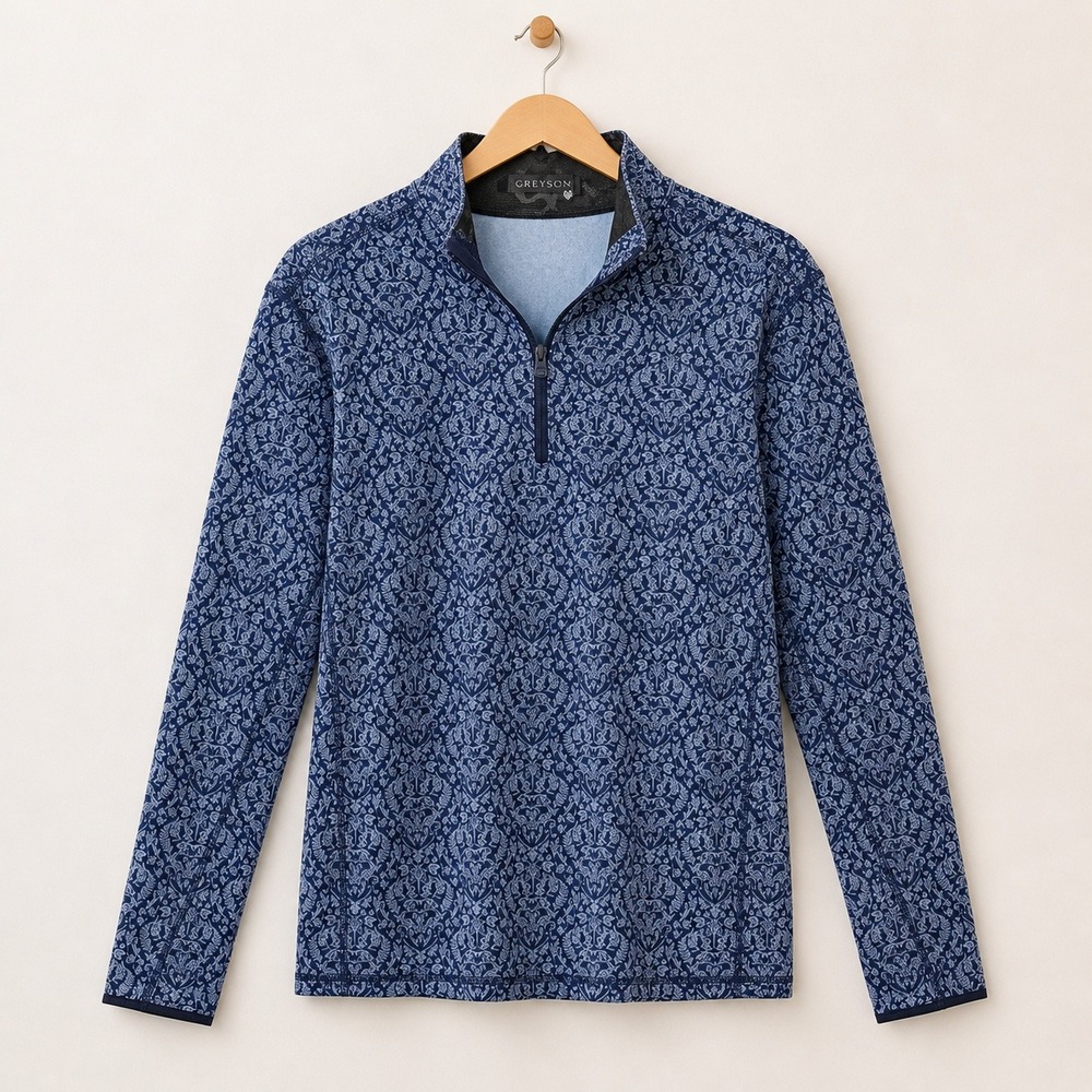 Greyson Mens Medium Blue Paisley 1/4 Zip Pullover Golfcore Sportcore Preppy